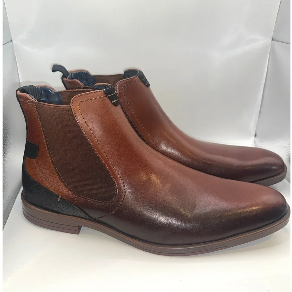 Stacy Adams‎ NEW Mens Brown Black Leather Lizard Print Chelsea Dress Boots 11.5M